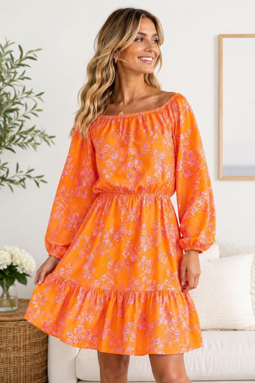 J.Crew Floral Peasant Dress Size 4 Orange Pink Cotton Puff Sleeve Cottagecore